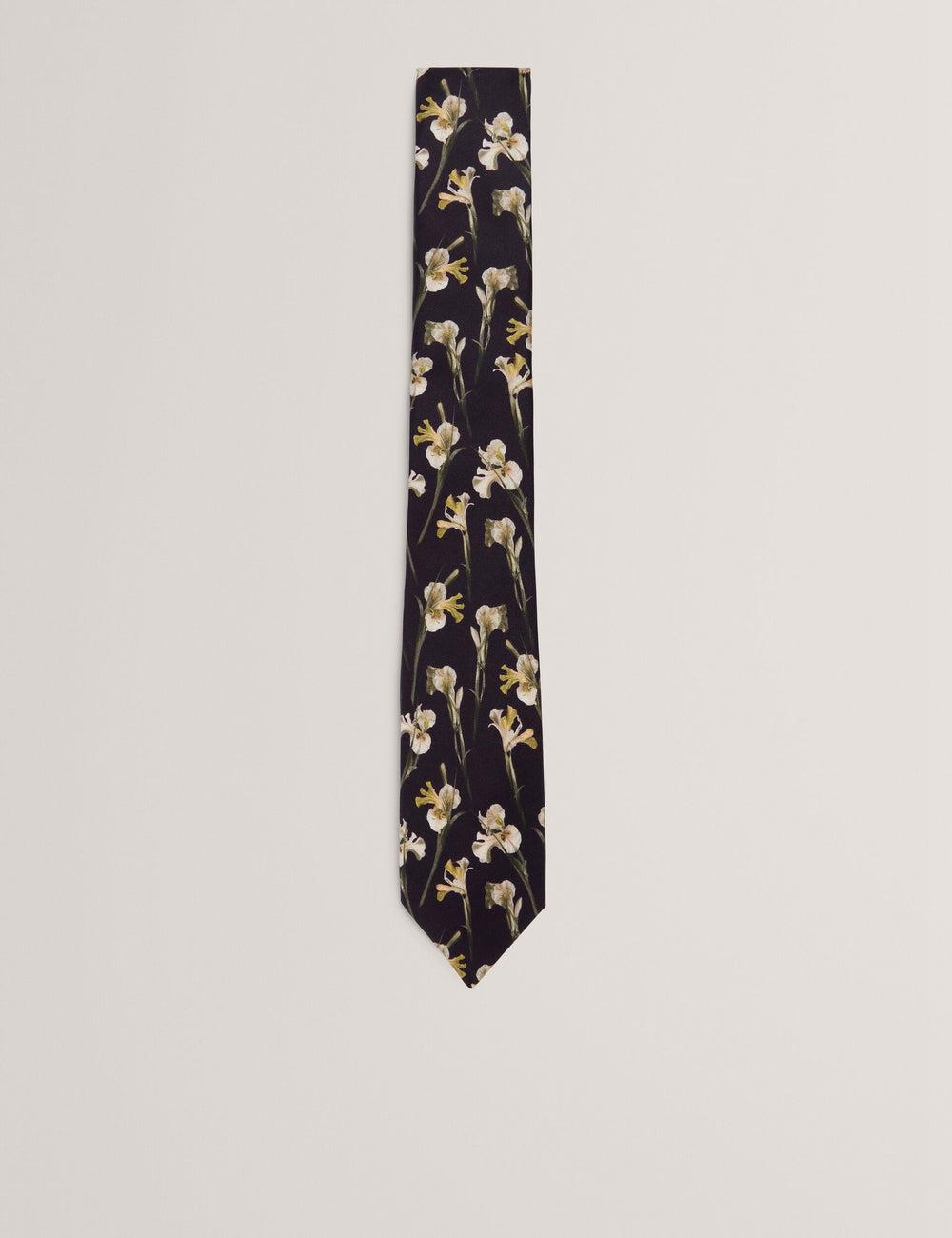 Ted Baker FRINTON - Orchid Floral Print Silk Krawatten Herren Schwarz | SAMVU-0126