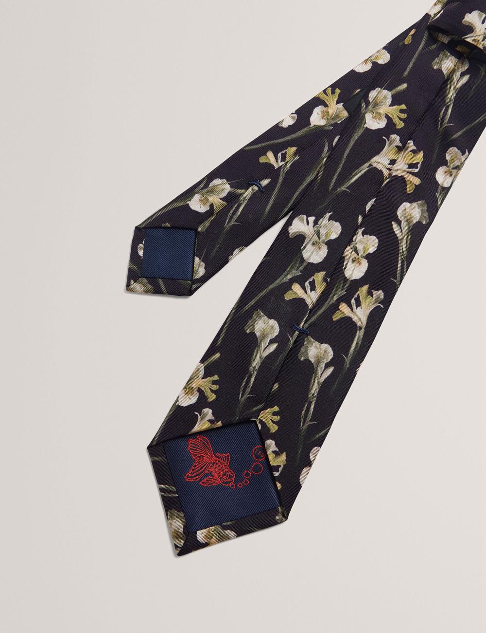 Ted Baker FRINTON - Orchid Floral Print Silk Krawatten Herren Schwarz | SAMVU-0126