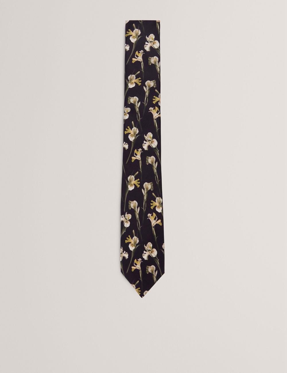 Ted Baker FRINTON - Orchid Floral Print Silk Krawatten Herren Schwarz | SAMVU-0126