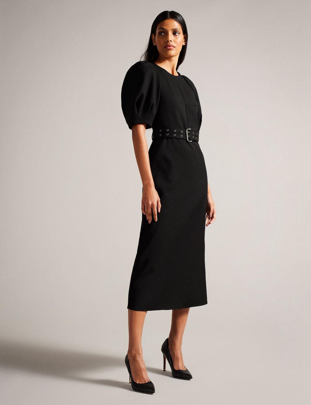 Ted Baker GABYELA - Structured Puff Sleeve With Belt Midi-kleid Damen Schwarz | ZNPVG-3082
