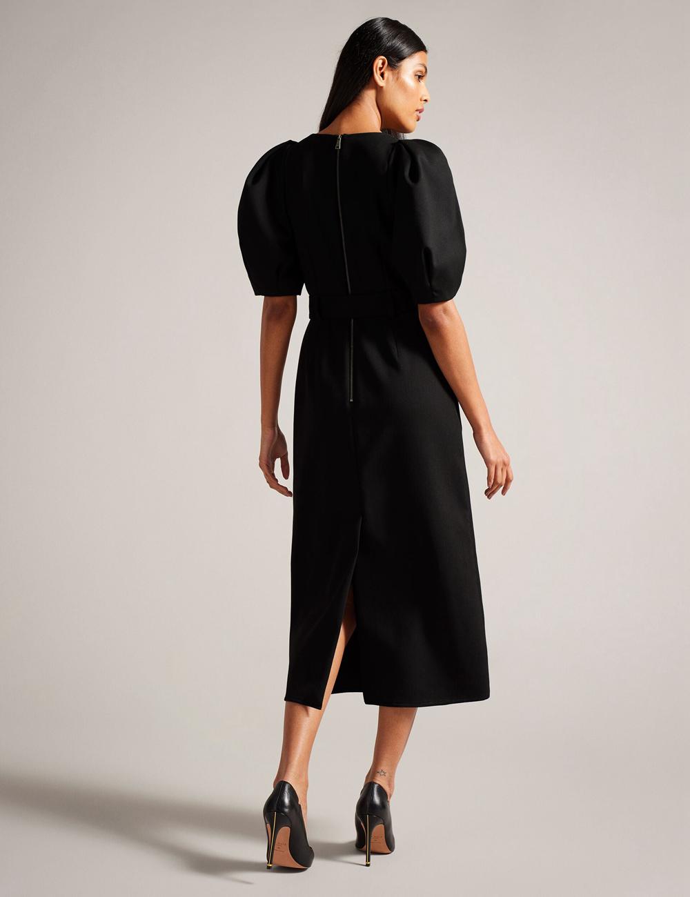 Ted Baker GABYELA - Structured Puff Sleeve With Belt Midi-kleid Damen Schwarz | ZNPVG-3082