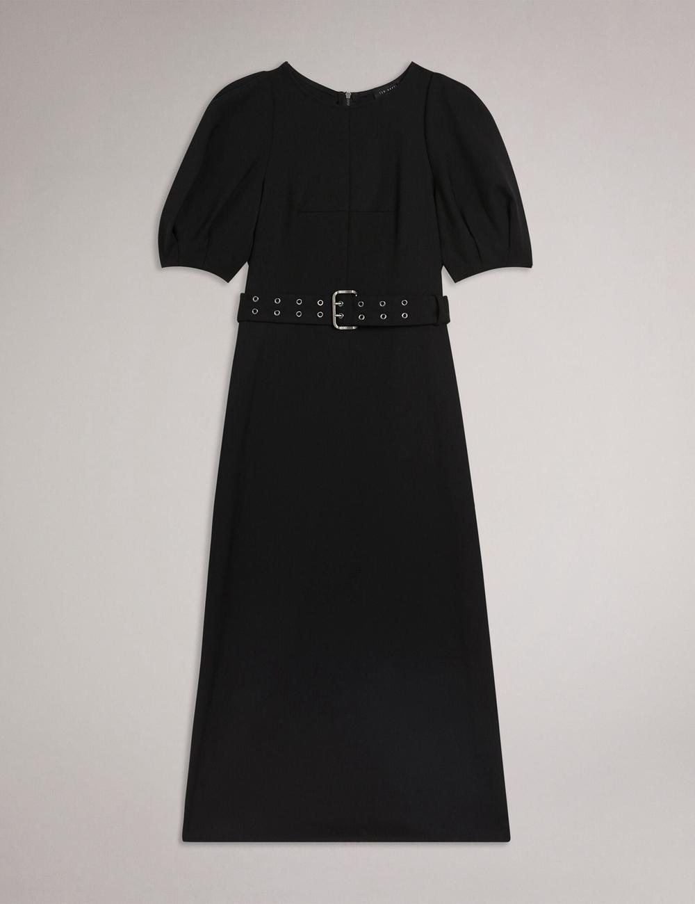Ted Baker GABYELA - Structured Puff Sleeve With Belt Midi-kleid Damen Schwarz | ZNPVG-3082