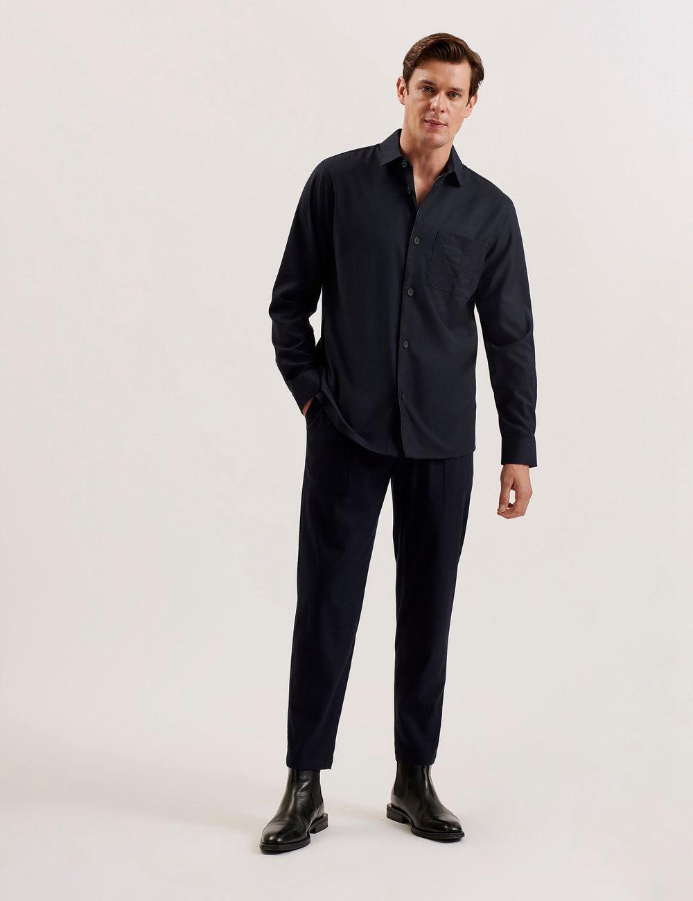 Ted Baker GAIUS - Wool Blend With Pocket Detail Hemd Herren Navy | XQIUR-2178