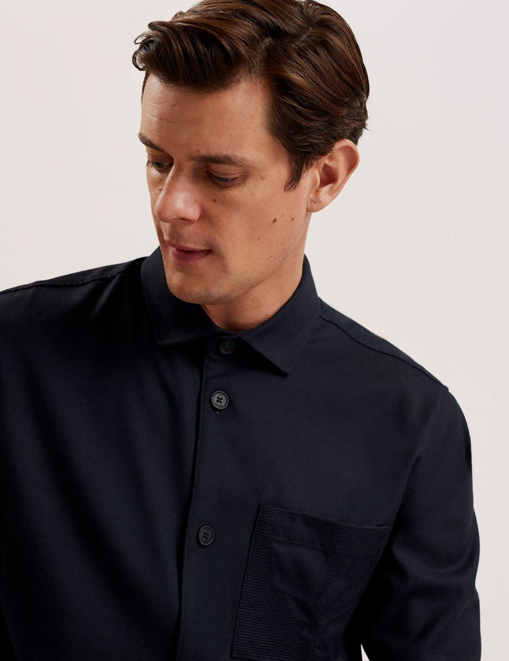 Ted Baker GAIUS - Wool Blend With Pocket Detail Hemd Herren Navy | XQIUR-2178