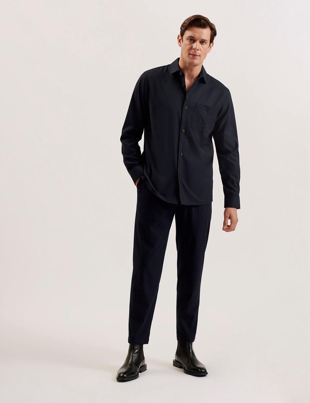 Ted Baker GAIUS - Wool Blend With Pocket Detail Hemd Herren Navy | XQIUR-2178