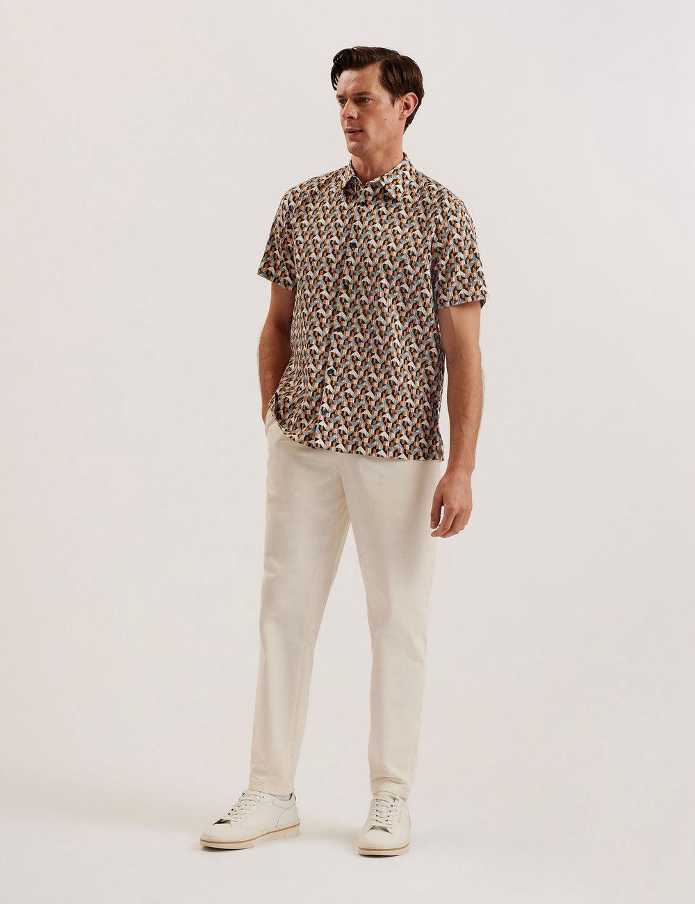 Ted Baker GASTONS - Short Sleeve Geo Print Seersucker Hemd Herren Rosa | NWCKB-3470