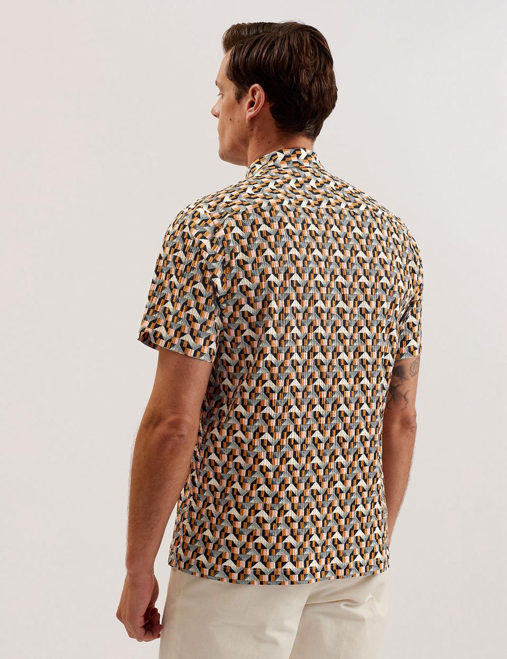 Ted Baker GASTONS - Short Sleeve Geo Print Seersucker Hemd Herren Rosa | NWCKB-3470