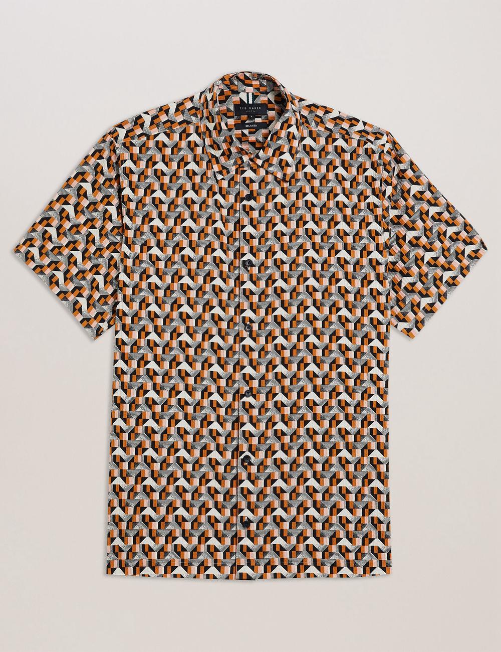 Ted Baker GASTONS - Short Sleeve Geo Print Seersucker Hemd Herren Rosa | NWCKB-3470