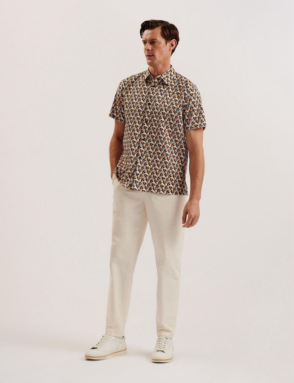 Ted Baker GASTONS - Short Sleeve Geo Print Seersucker Hemd Herren Rosa | NWCKB-3470