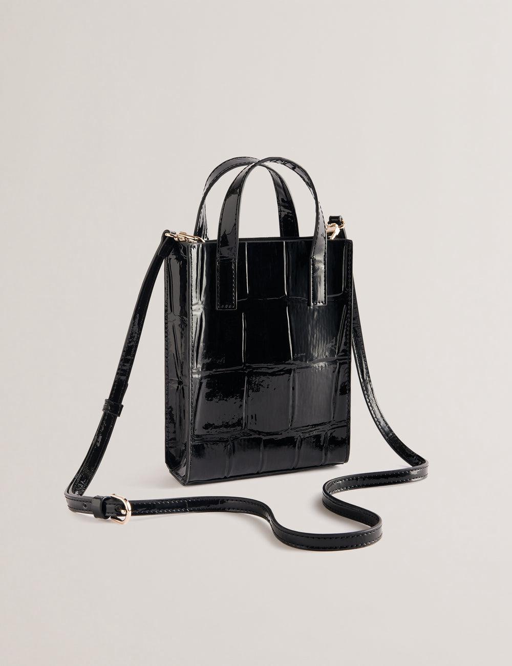 Ted Baker GATOCON - Mini Croc Effect Patent Tragetaschen Damen Schwarz | WQHMA-2178