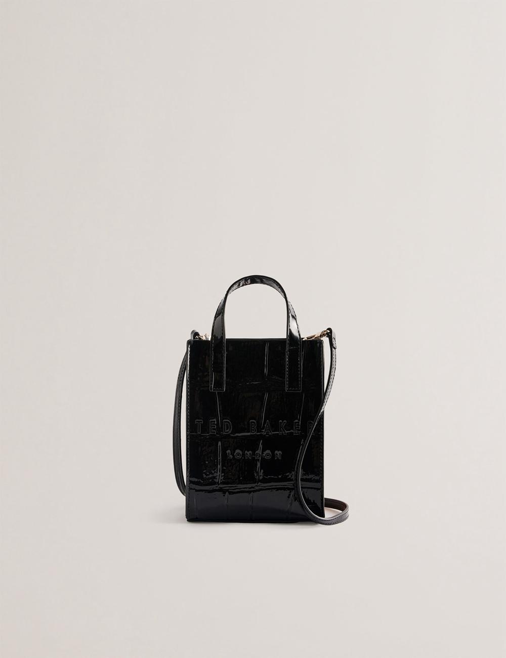 Ted Baker GATOCON - Mini Croc Effect Patent Tragetaschen Damen Schwarz | WQHMA-2178