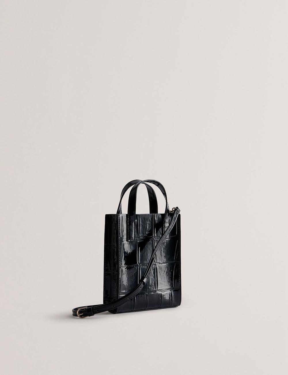 Ted Baker GATOCON - Mini Croc Effect Patent Tragetaschen Damen Schwarz | WQHMA-2178