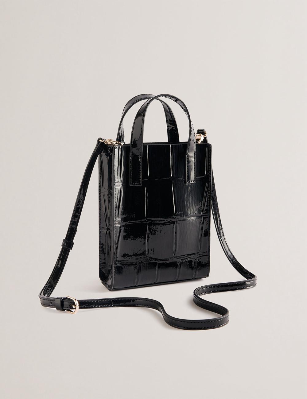 Ted Baker GATOCON - Mini Croc Effect Patent Tragetaschen Damen Schwarz | WQHMA-2178
