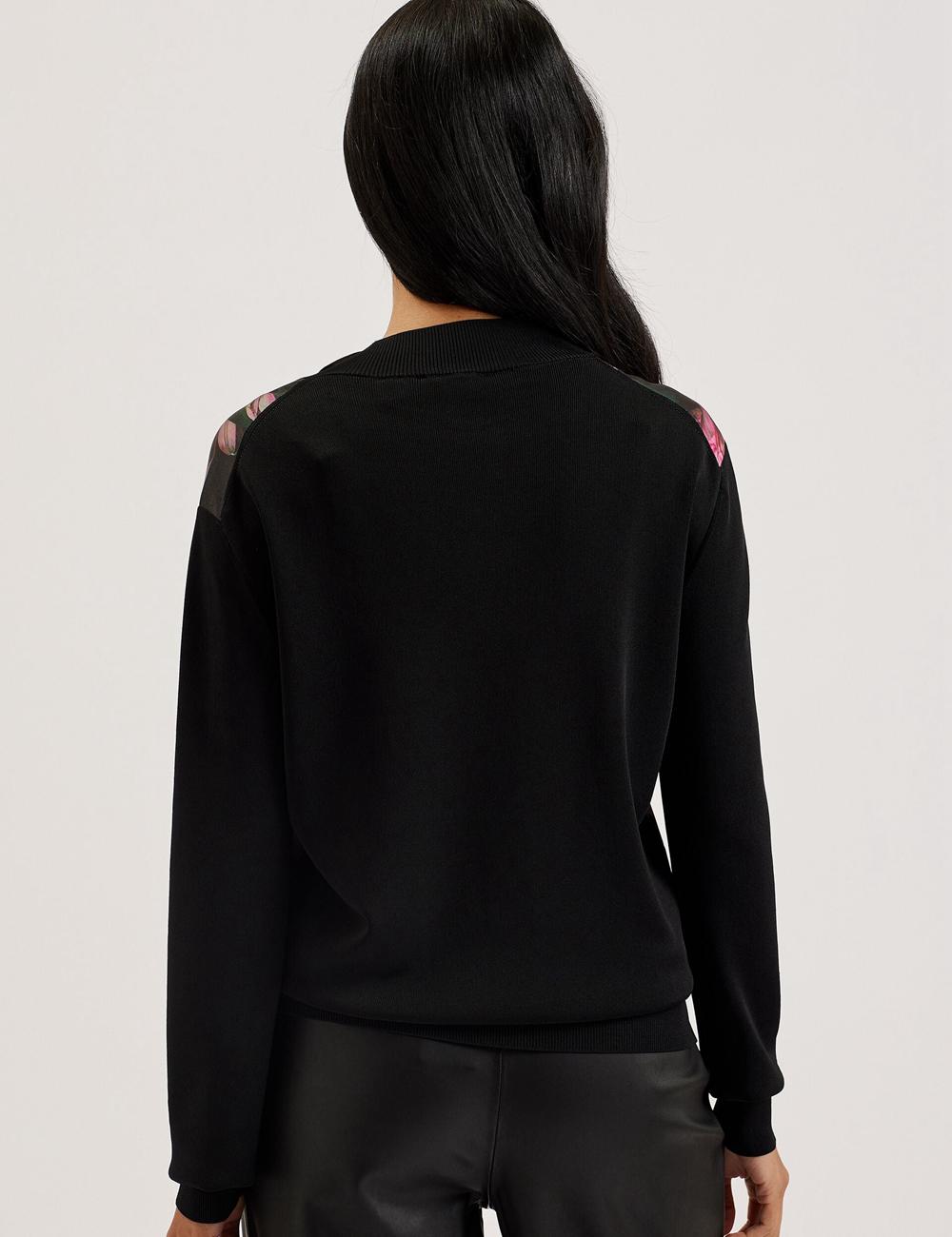 Ted Baker GEMHAA - Printed Panel Long Sleeve Strickjacke Damen Schwarz | FLSMY-2630