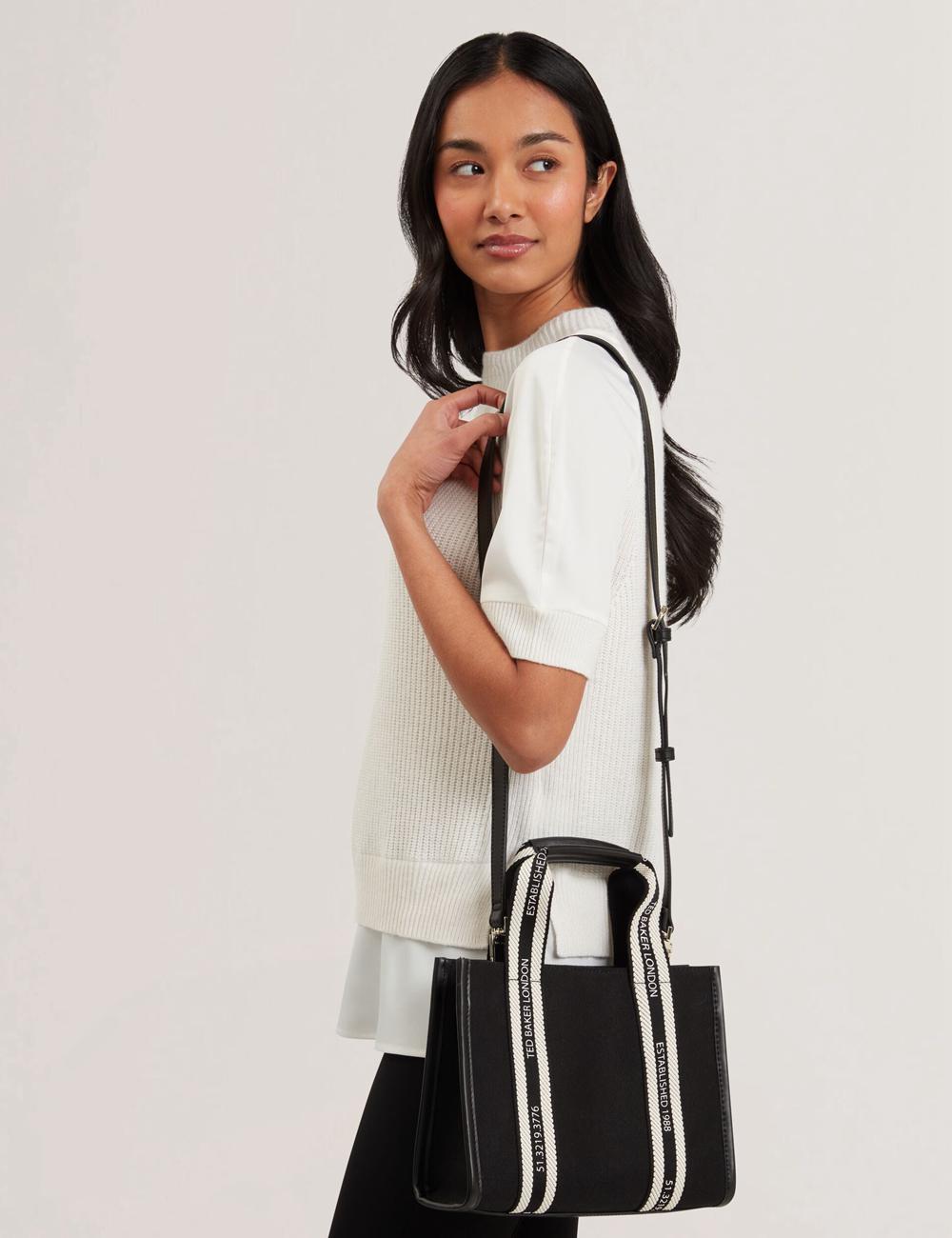 Ted Baker GEORJEA - Branded Webbing Canvas Small Tragetaschen Damen Schwarz | TQSWY-1058