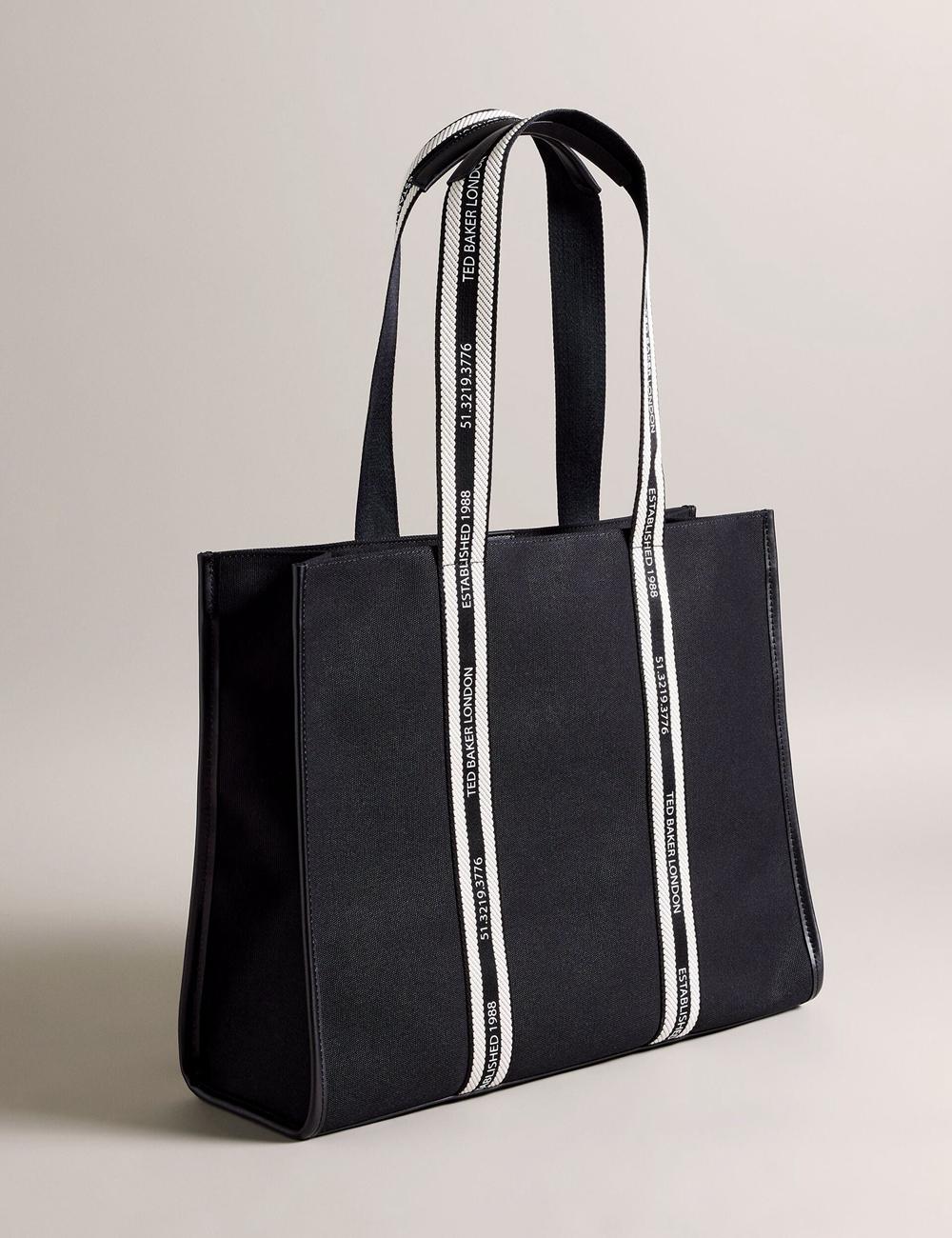 Ted Baker GEORJEY - Branded Webbing Canvas Large Tragetaschen Damen Schwarz | PFUVL-0295