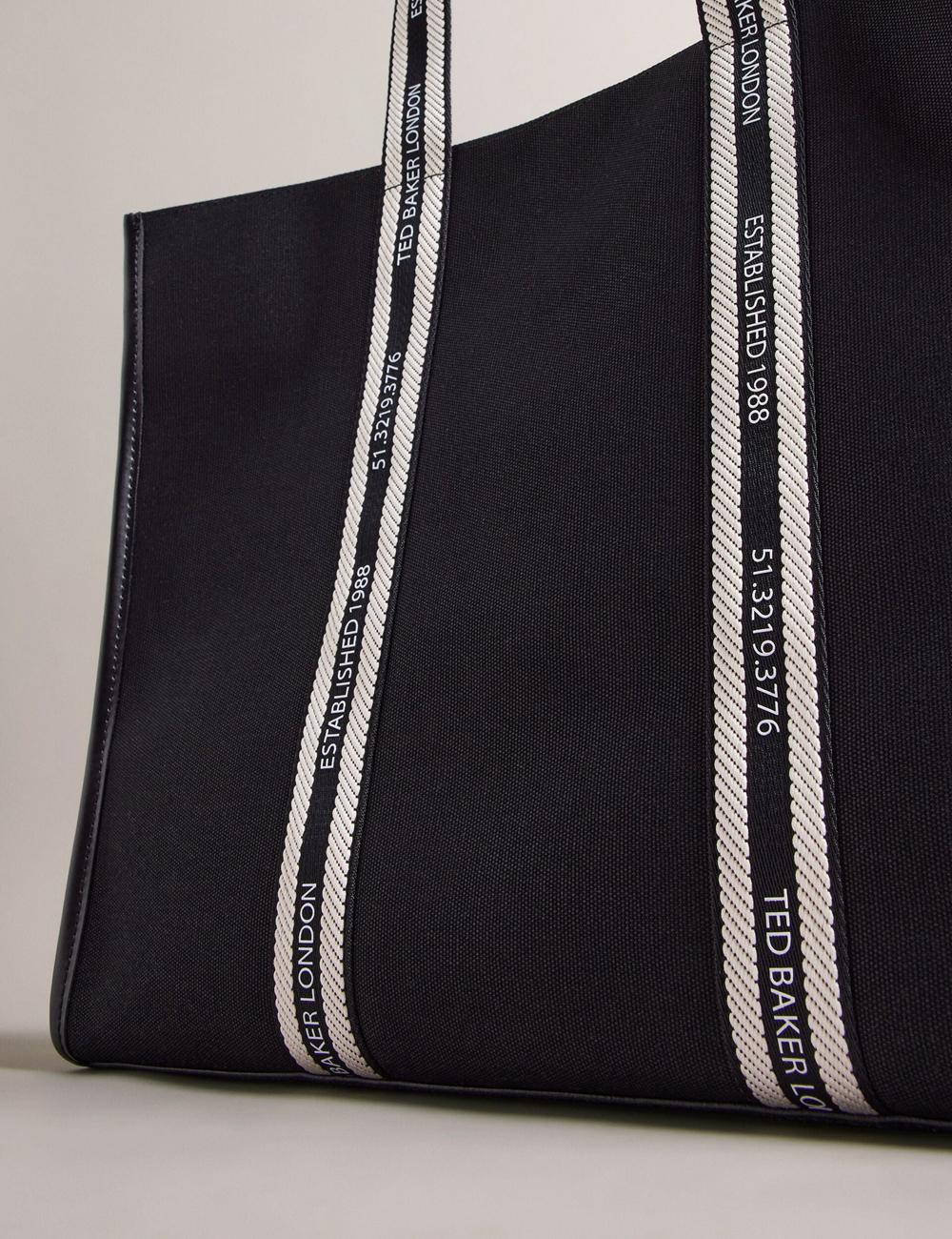 Ted Baker GEORJEY - Branded Webbing Canvas Large Tragetaschen Damen Schwarz | PFUVL-0295