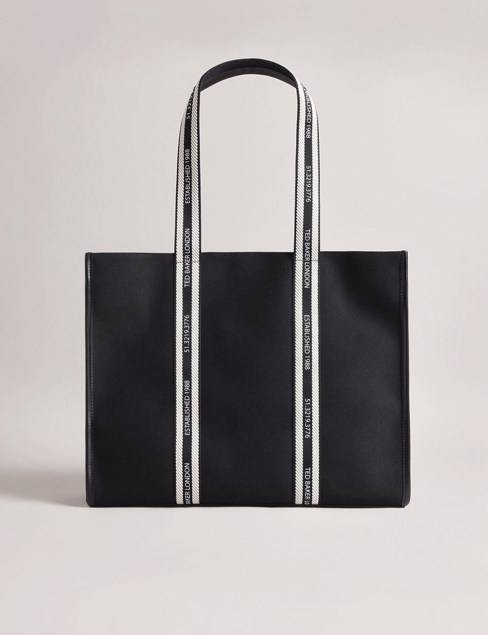Ted Baker GEORJEY - Branded Webbing Canvas Large Tragetaschen Damen Schwarz | PFUVL-0295