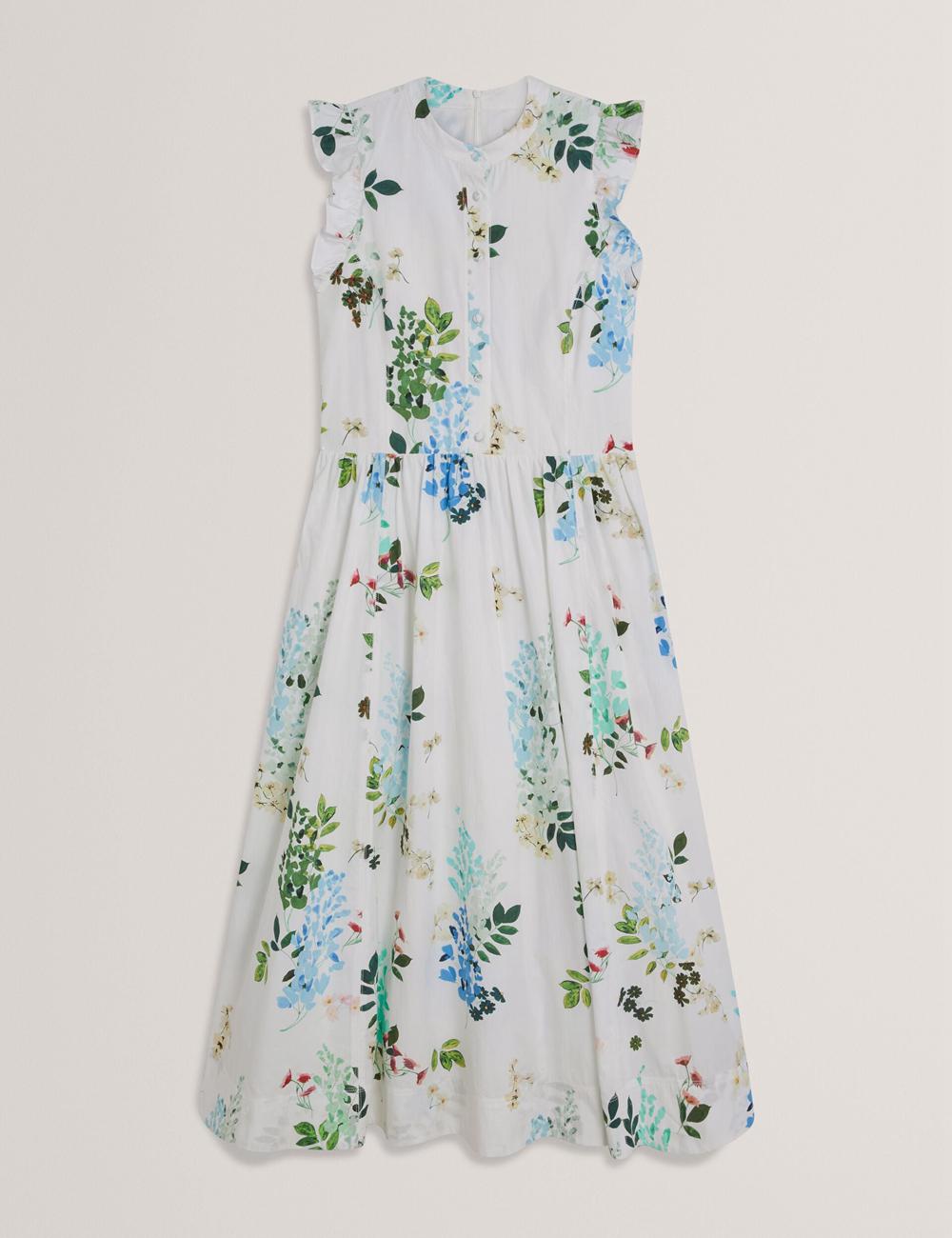 Ted Baker GIOLIA - Sleeveless Floral Cotton A-Line Midi-kleid Damen Weiß | VIXSF-4957