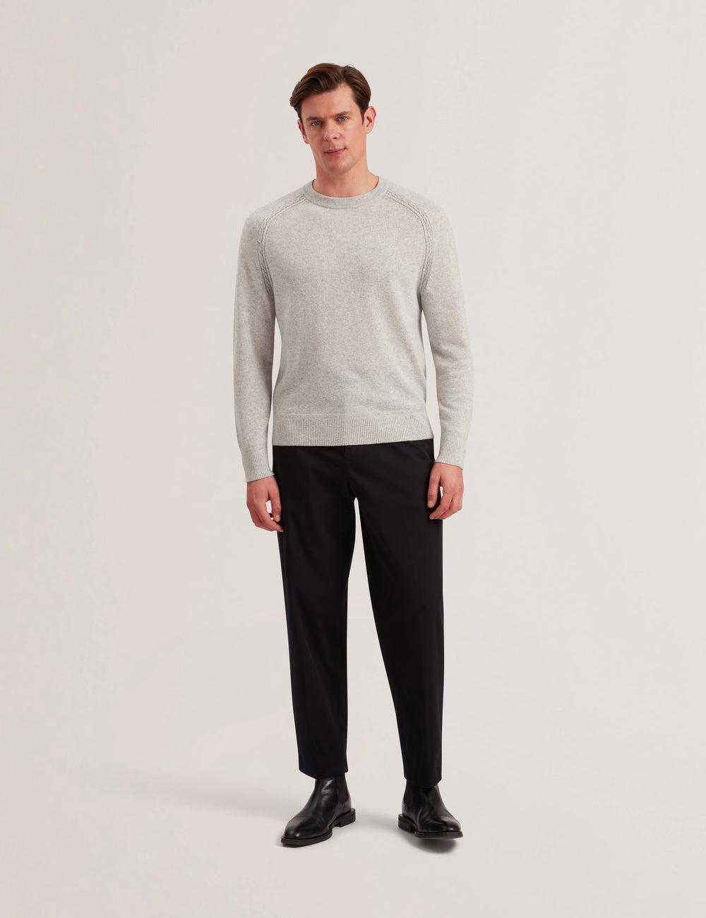 Ted Baker GLANT - Cashmere Cable Detail Crew Neck Pullover Herren Grau | QAWPF-9105