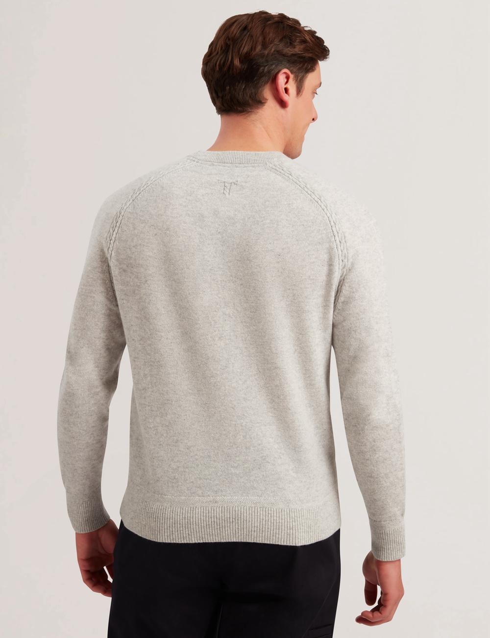 Ted Baker GLANT - Cashmere Cable Detail Crew Neck Pullover Herren Grau | QAWPF-9105