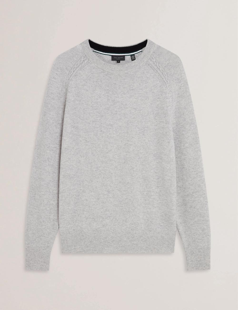 Ted Baker GLANT - Cashmere Cable Detail Crew Neck Pullover Herren Grau | QAWPF-9105
