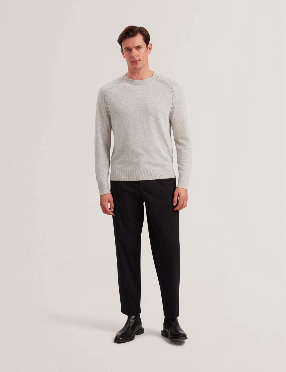 Ted Baker GLANT - Cashmere Cable Detail Crew Neck Pullover Herren Grau | QAWPF-9105