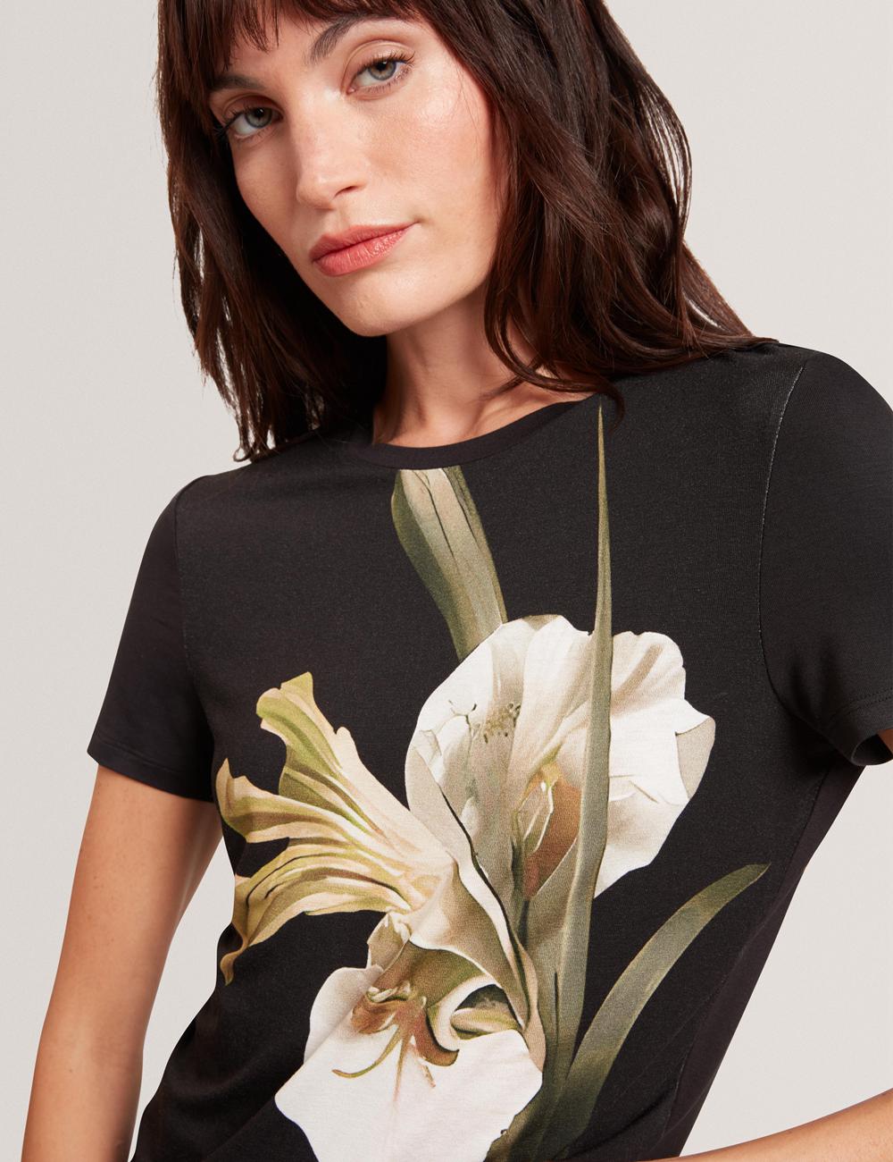Ted Baker GORGAA - Floral Graphic Fitted Short Sleeve T-shirts Damen Schwarz | DJFSM-6140