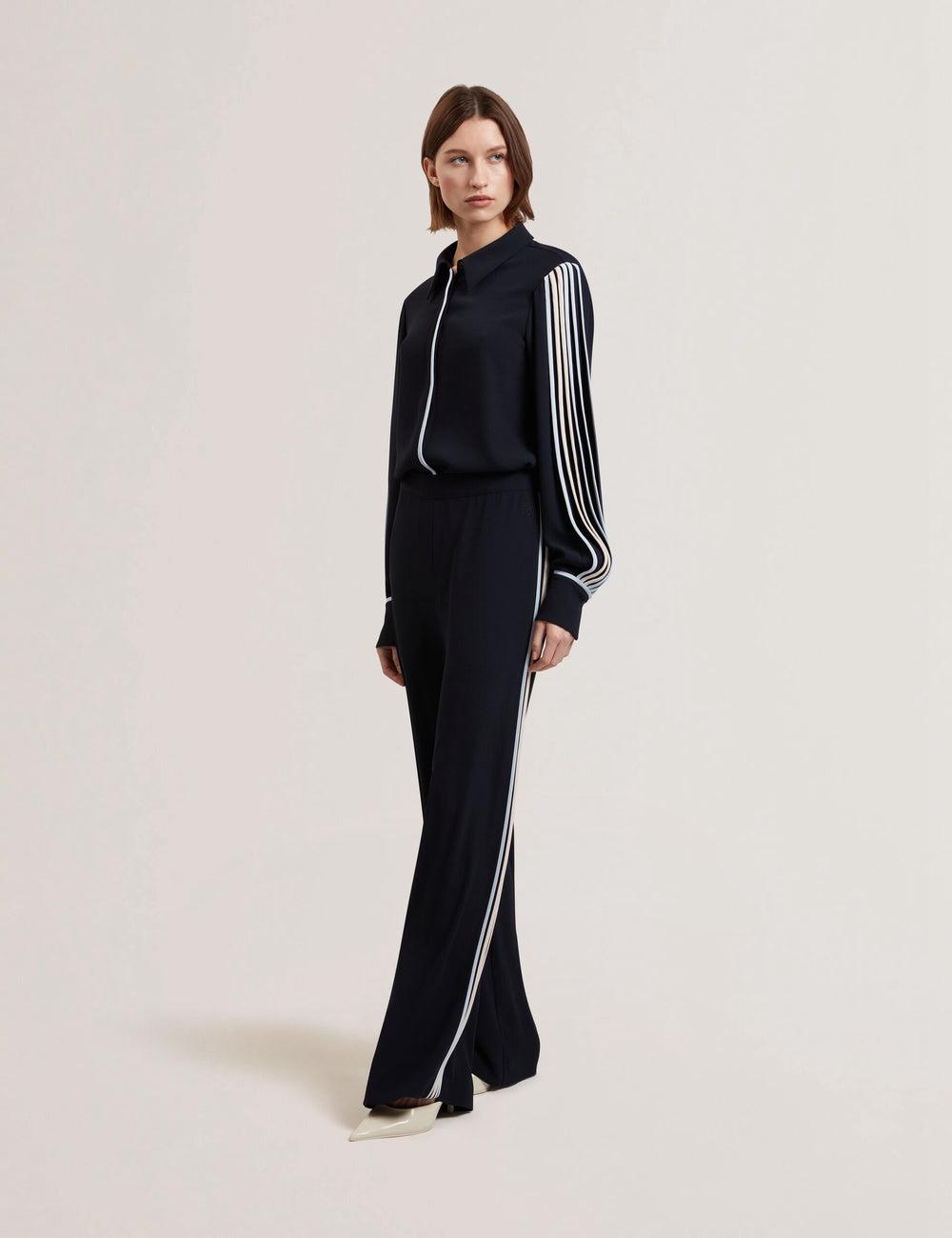 Ted Baker GORJJA - Piping Detail Wide Leg Crepe Hosen Damen Navy | WSABJ-3765