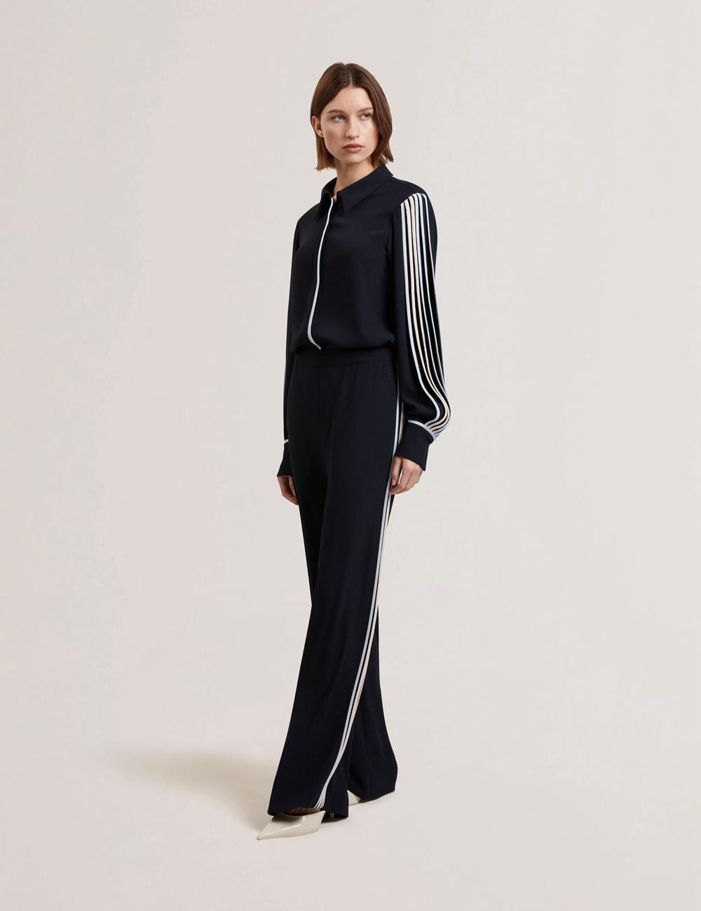 Ted Baker GORJJA - Piping Detail Wide Leg Crepe Hosen Damen Navy | WSABJ-3765
