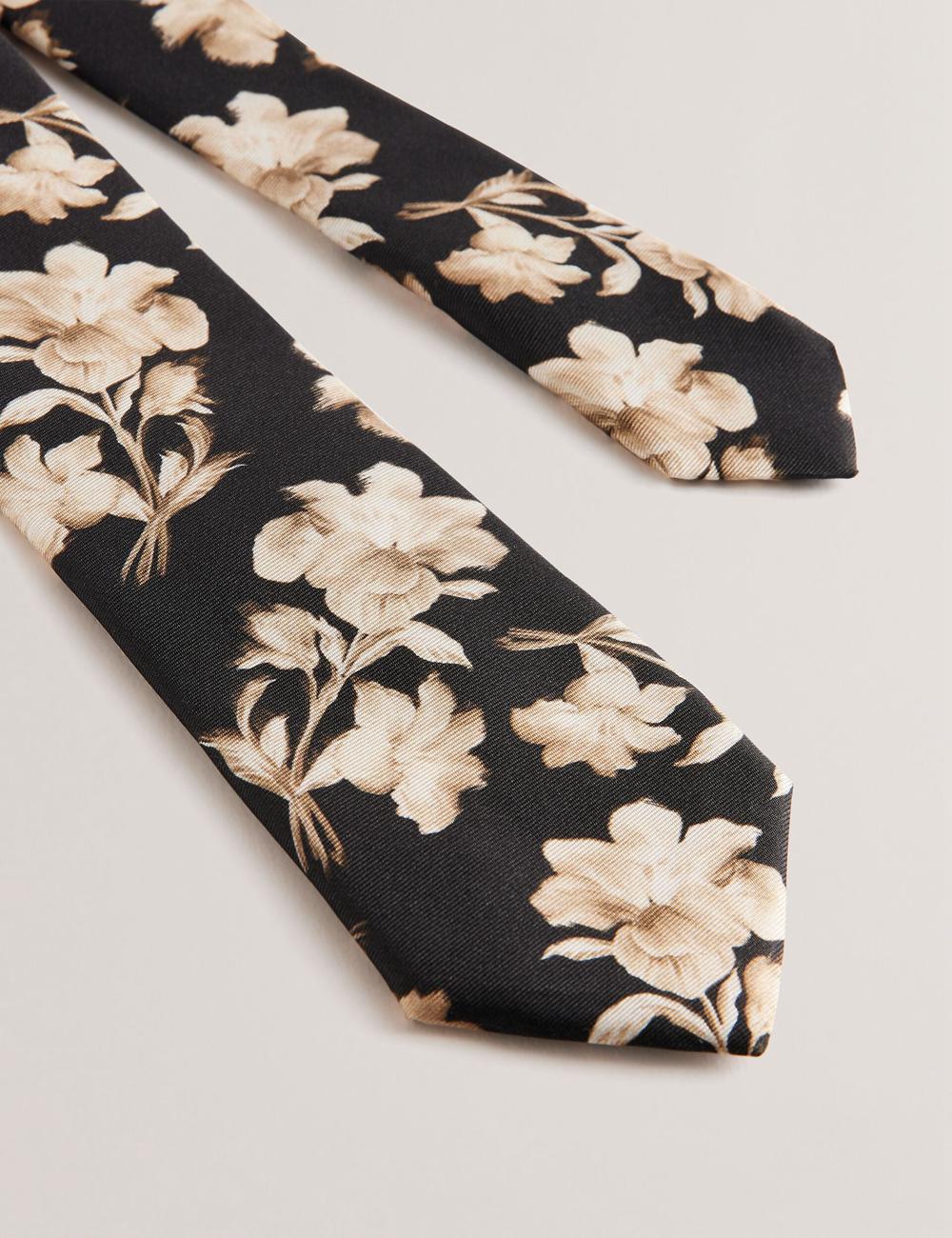 Ted Baker GOULDE - Two Tone Floral Print Silk Krawatten Herren Schwarz | TBCFN-3415