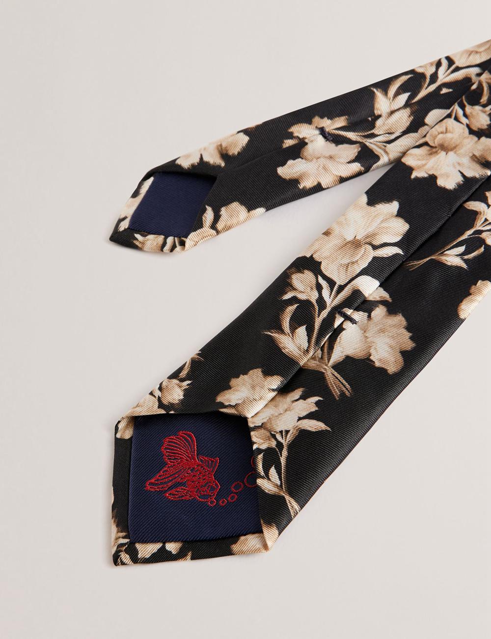 Ted Baker GOULDE - Two Tone Floral Print Silk Krawatten Herren Schwarz | TBCFN-3415