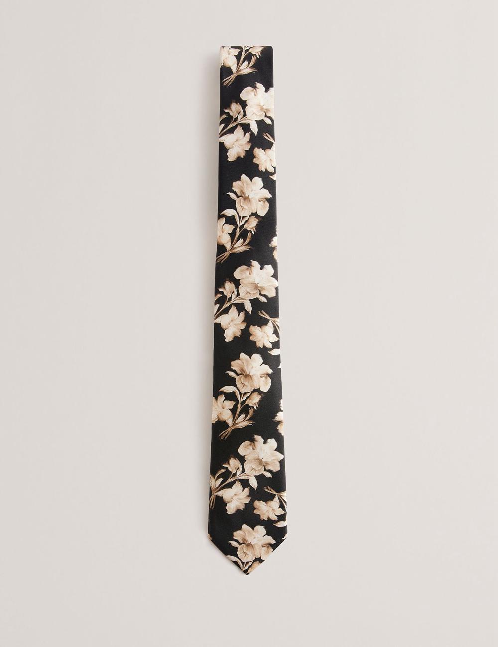 Ted Baker GOULDE - Two Tone Floral Print Silk Krawatten Herren Schwarz | TBCFN-3415