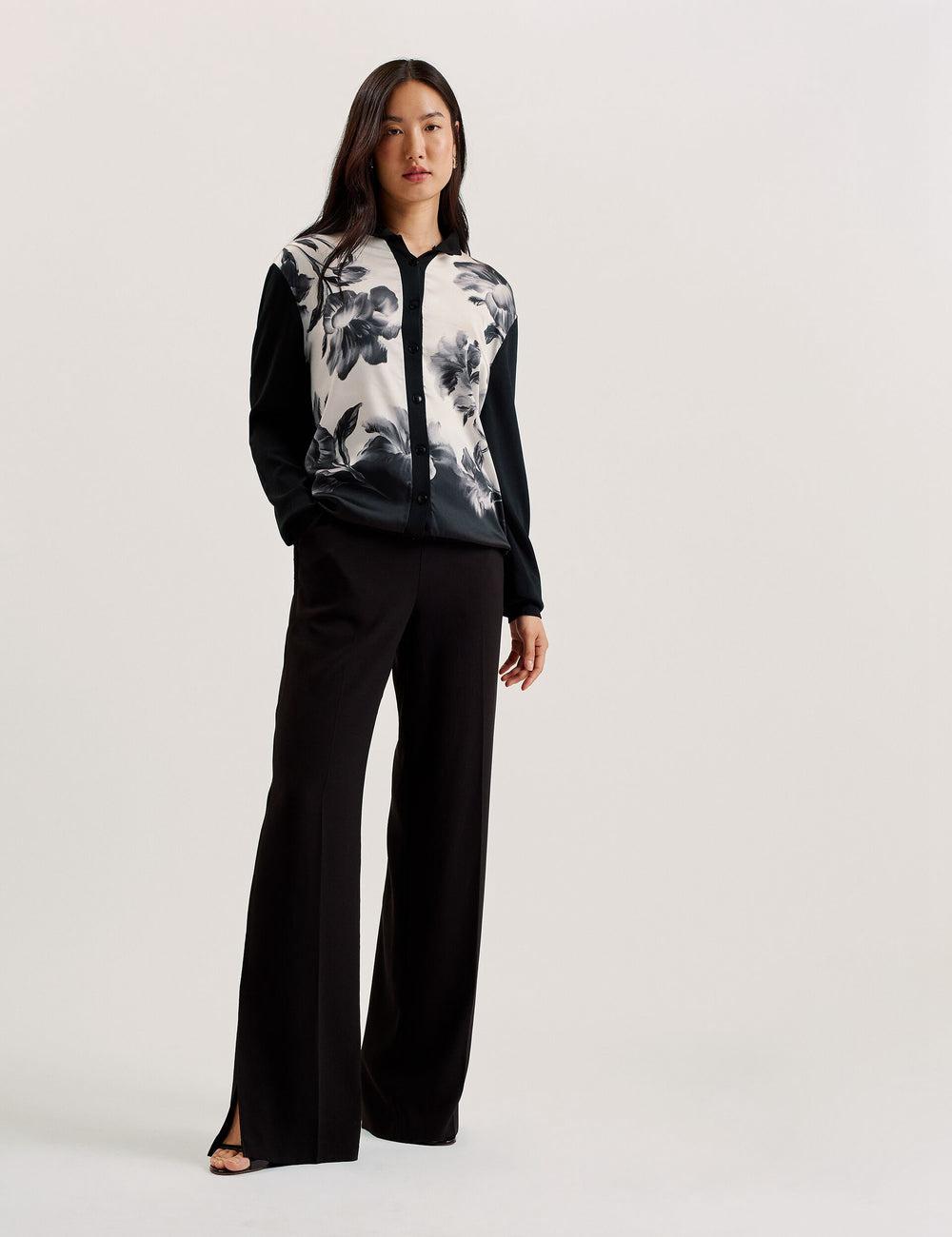 Ted Baker GWEENN - Monochrome Print Woven Front Strickjacke Damen Schwarz | DZMNP-5283