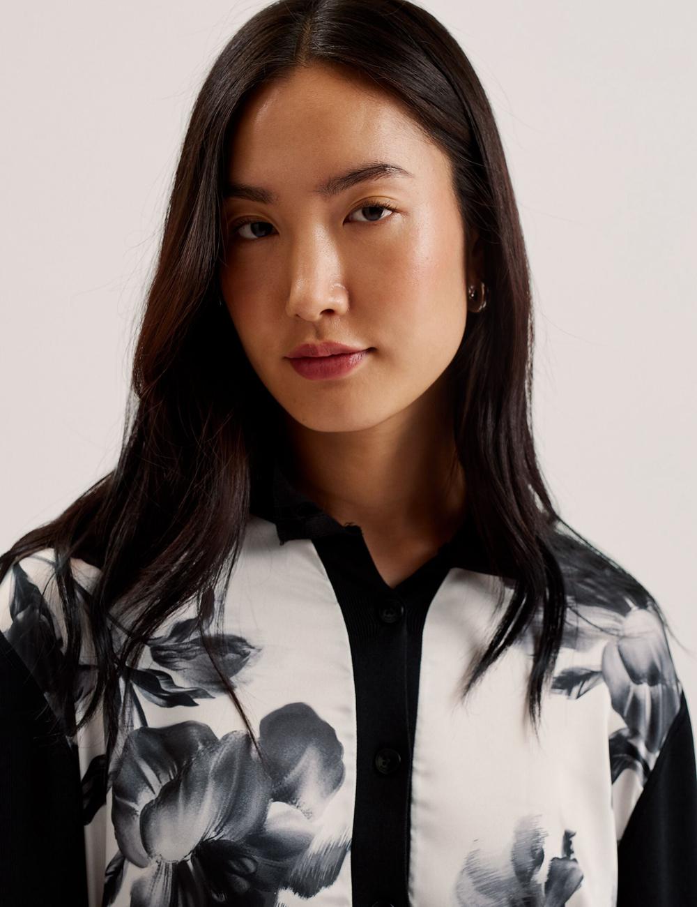 Ted Baker GWEENN - Monochrome Print Woven Front Strickjacke Damen Schwarz | DZMNP-5283