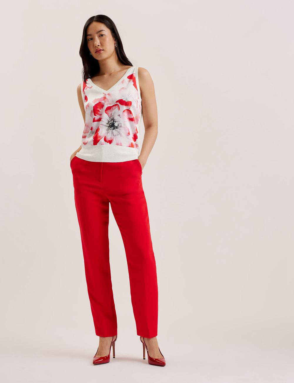Ted Baker HEIDIII - Printed Panel V-Neck Knitted Vest Oberteile Damen Ivory | FRXHP-3480