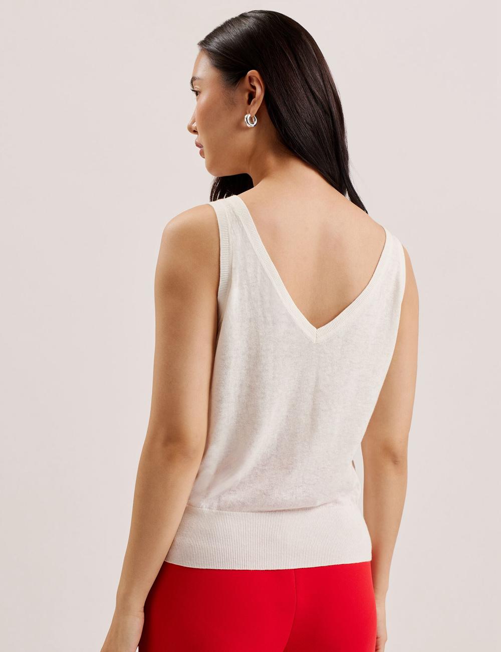 Ted Baker HEIDIII - Printed Panel V-Neck Knitted Vest Oberteile Damen Ivory | FRXHP-3480