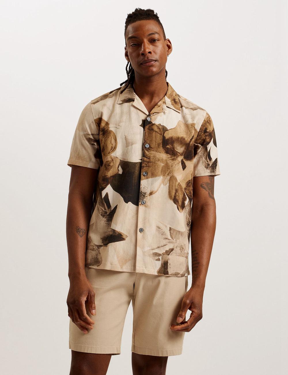 Ted Baker HENRIS - Short Sleeve Relaxed Floral Print Hemd Herren Ecru | HRSAD-4356
