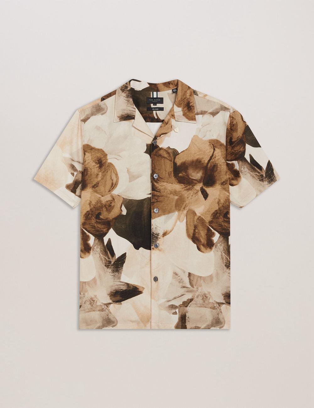 Ted Baker HENRIS - Short Sleeve Relaxed Floral Print Hemd Herren Ecru | HRSAD-4356