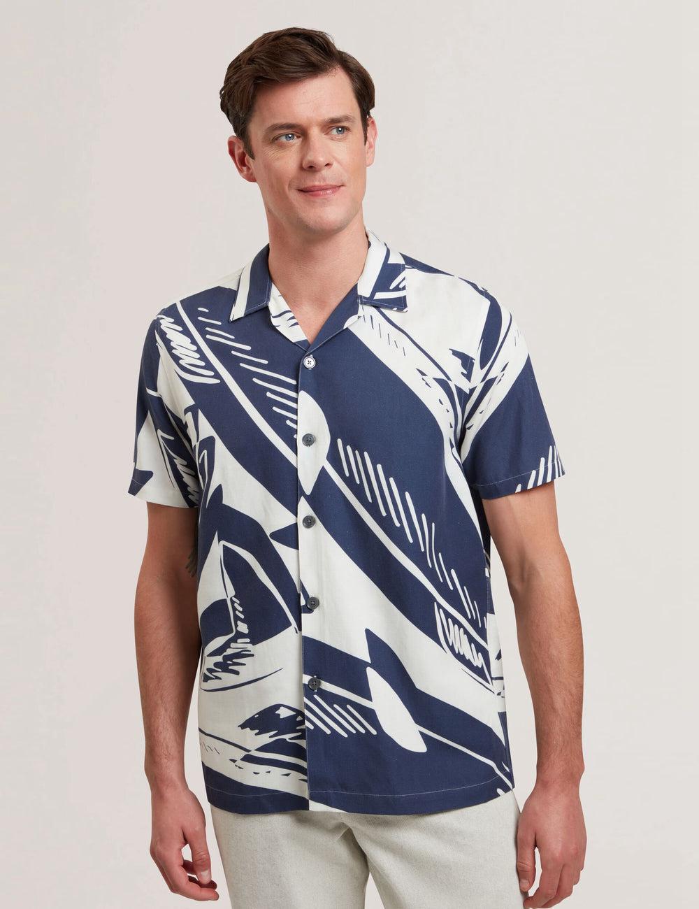Ted Baker HEUKELS - Short Sleeve Relaxed Fish Print Hemd Herren Navy | FYOZE-1802
