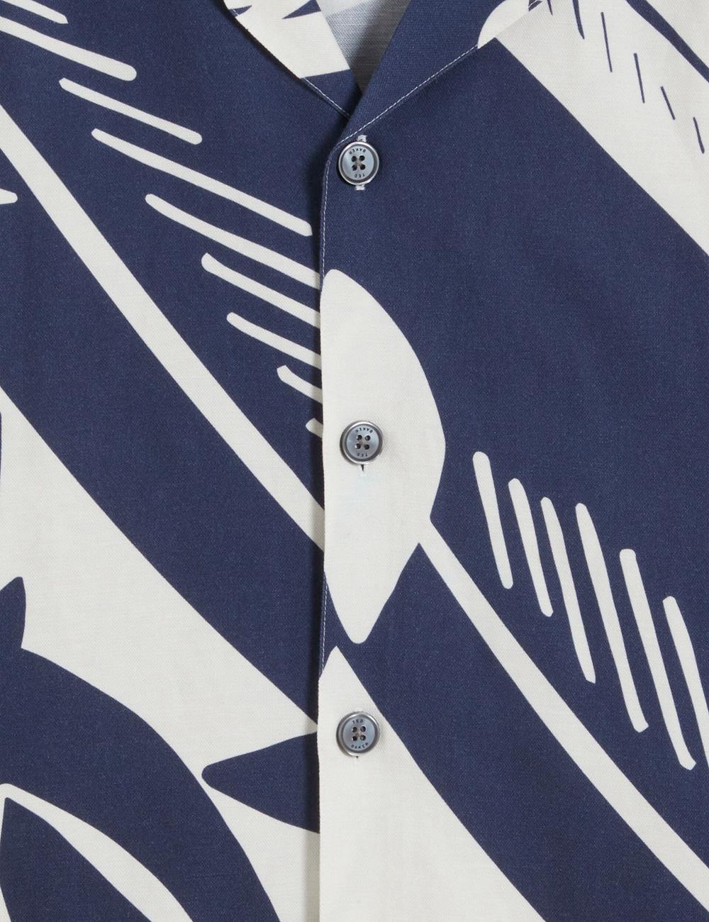 Ted Baker HEUKELS - Short Sleeve Relaxed Fish Print Hemd Herren Navy | FYOZE-1802