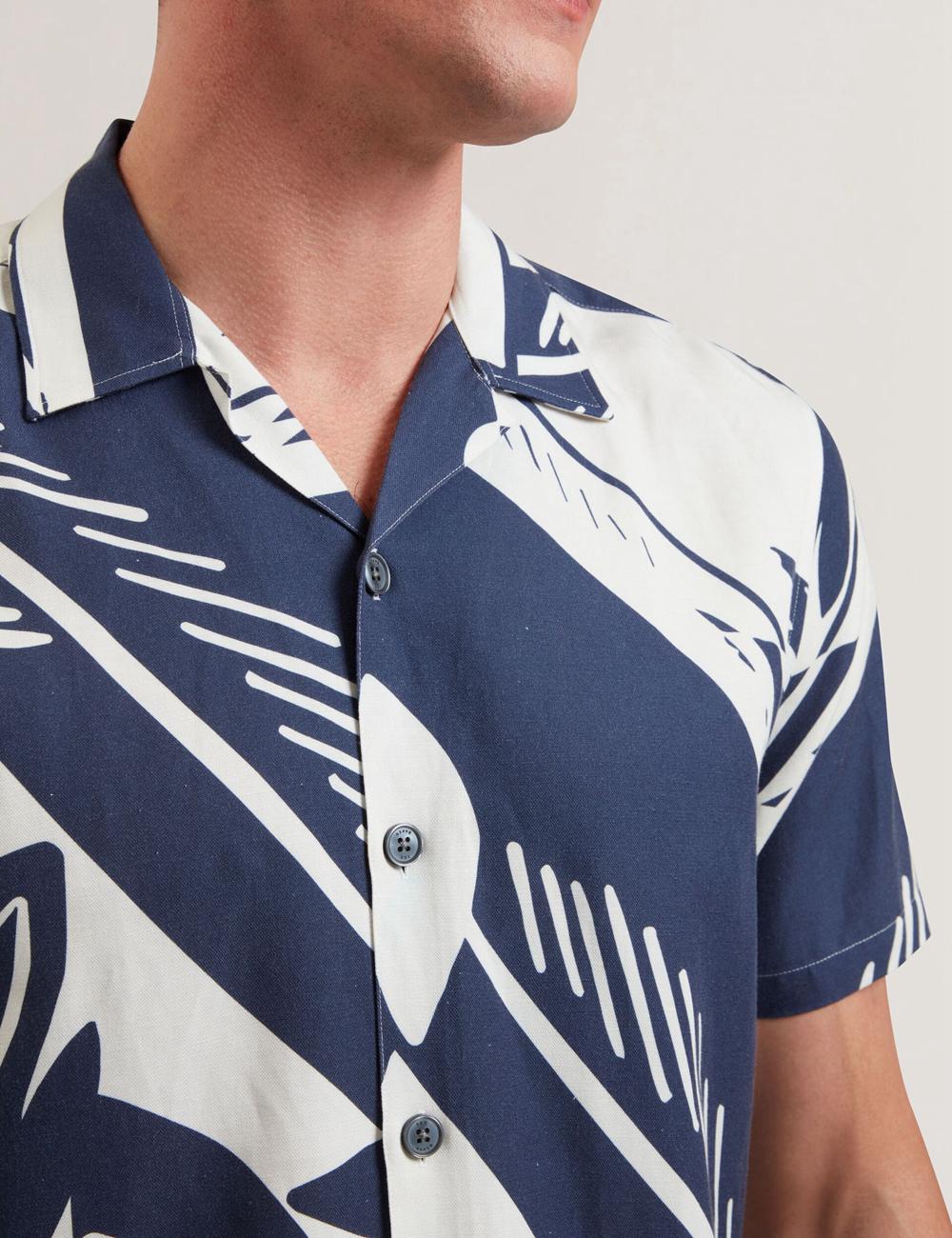 Ted Baker HEUKELS - Short Sleeve Relaxed Fish Print Hemd Herren Navy | FYOZE-1802