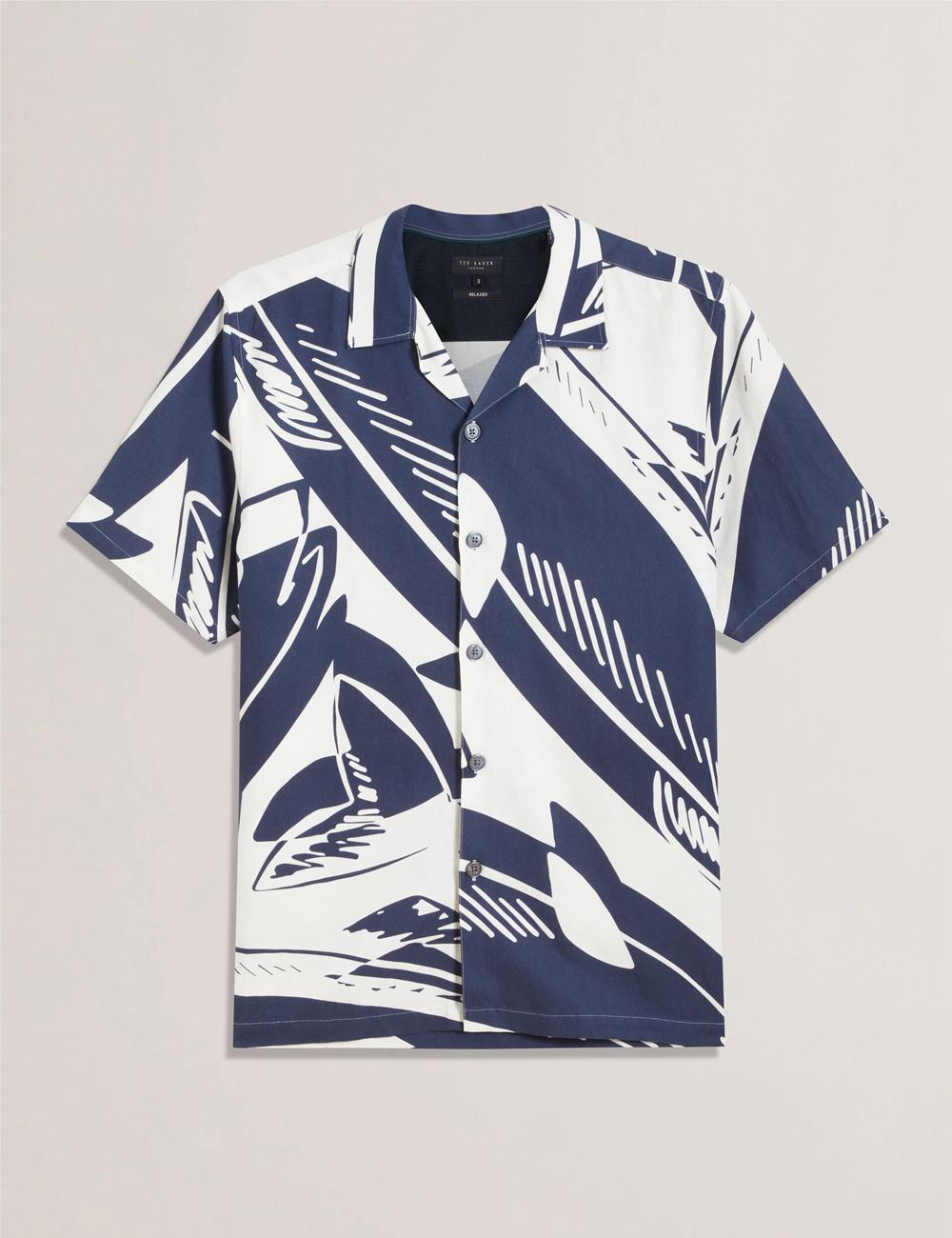 Ted Baker HEUKELS - Short Sleeve Relaxed Fish Print Hemd Herren Navy | FYOZE-1802