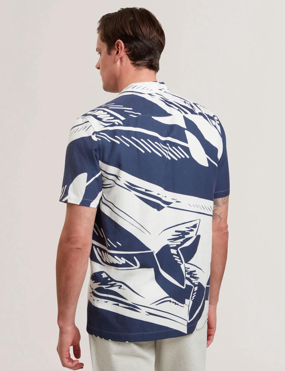 Ted Baker HEUKELS - Short Sleeve Relaxed Fish Print Hemd Herren Navy | FYOZE-1802