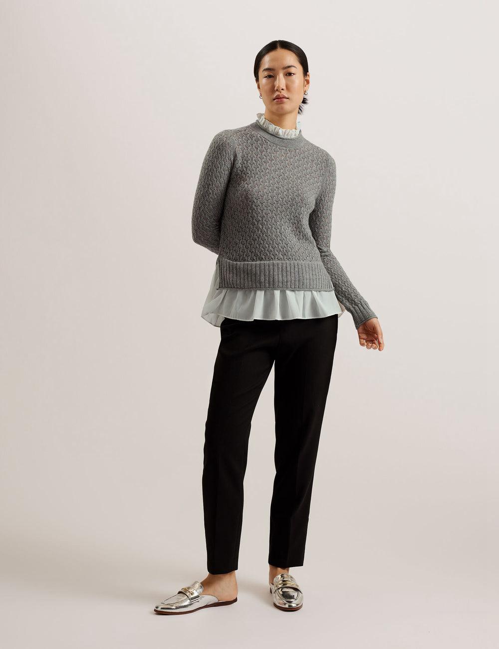 Ted Baker HOLINAS - Pointelle Knit With Shirt Hem Pullover Damen Grau | UZBEQ-7549