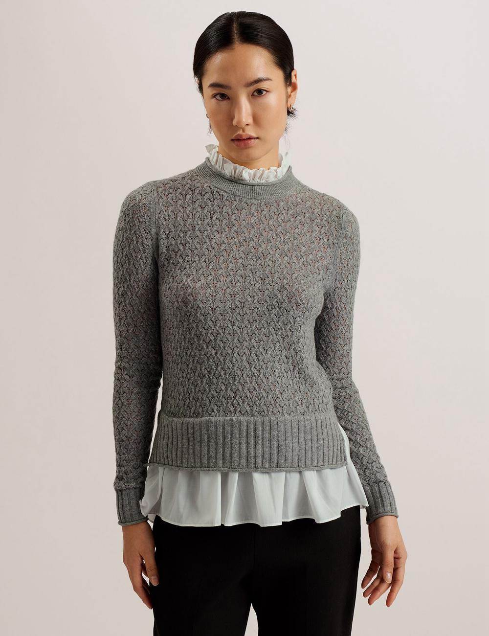 Ted Baker HOLINAS - Pointelle Knit With Shirt Hem Pullover Damen Grau | UZBEQ-7549