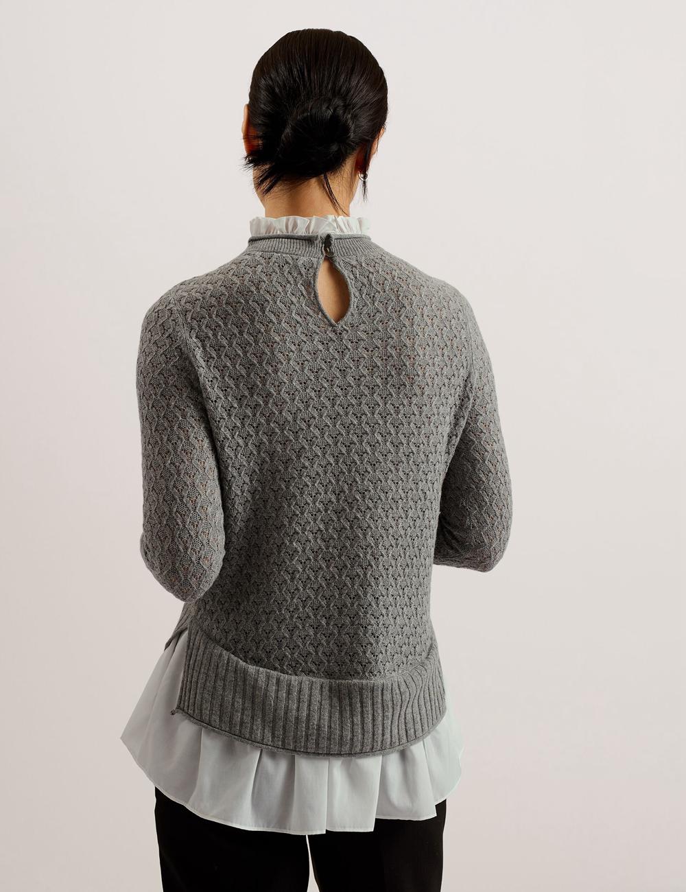 Ted Baker HOLINAS - Pointelle Knit With Shirt Hem Pullover Damen Grau | UZBEQ-7549