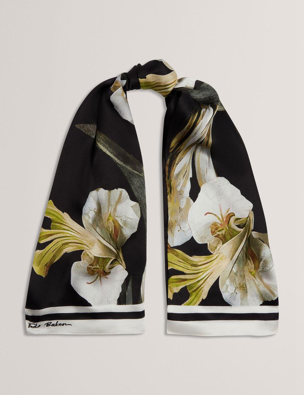 Ted Baker IRISSO - Floral Graphic Textured Long Silk Schals Damen Schwarz | IYOFL-9253