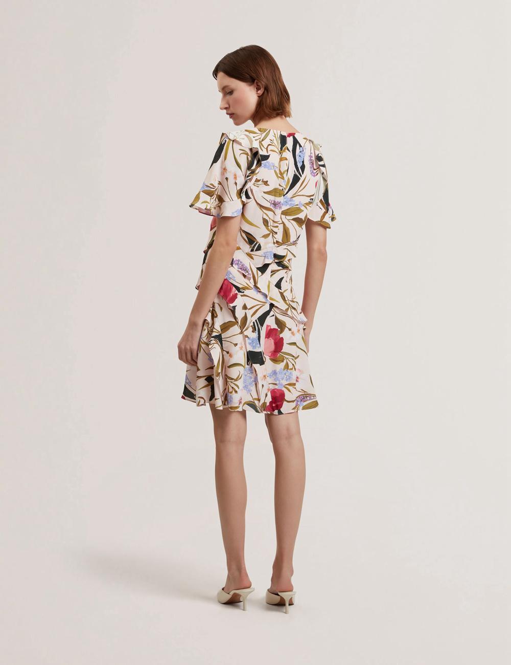 Ted Baker ISSIIA - Frill Trim Floral Short Sleeve Minikleid Damen Rosa | ZMRIC-1549