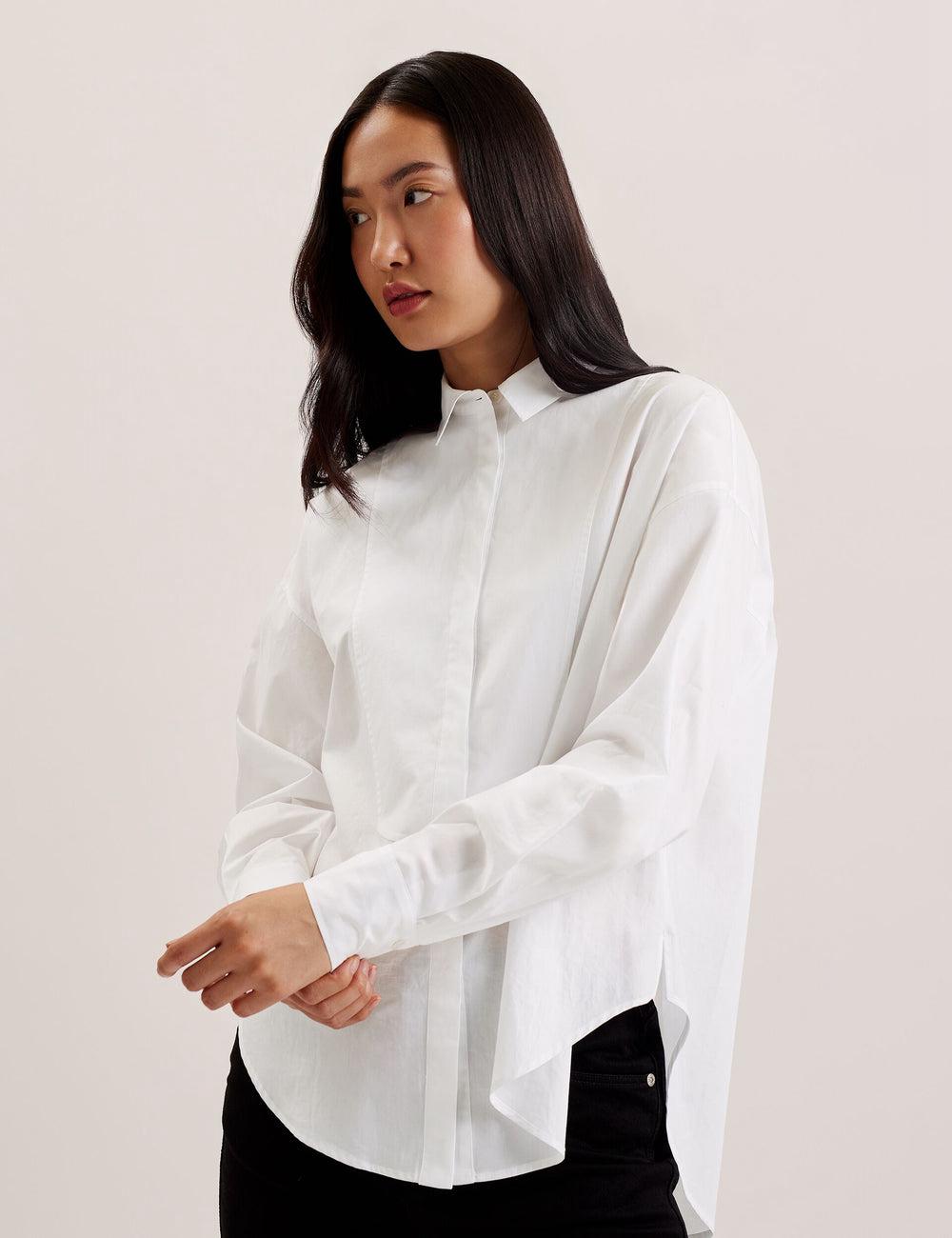 Ted Baker IZOTE - Oversized Drop Shoulder Bib Detail Hemd Damen Weiß | NTRIF-1439